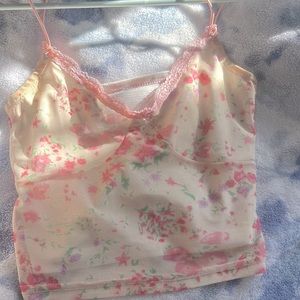 Pink Lace Floral Crop Tank Top